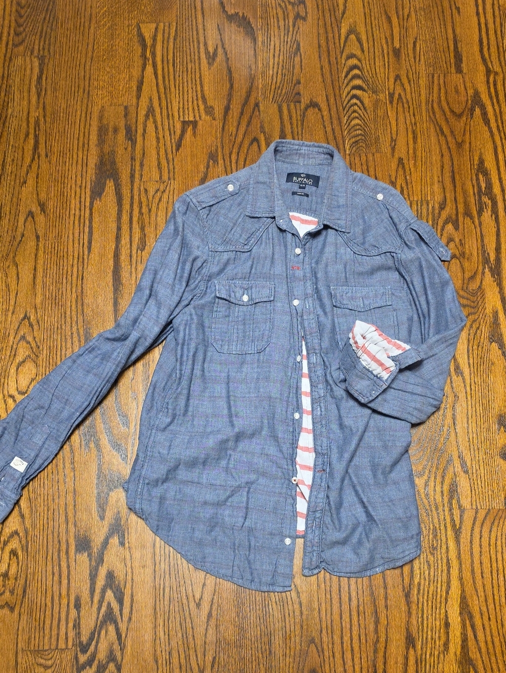Buffalo David Bitton Lightweight Blue Chambray Button-Front Shirt